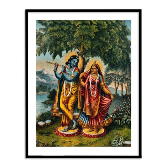 Krishna and Radha on Separate Lotus Leaves Framed Wall Art Painting - The Atrang