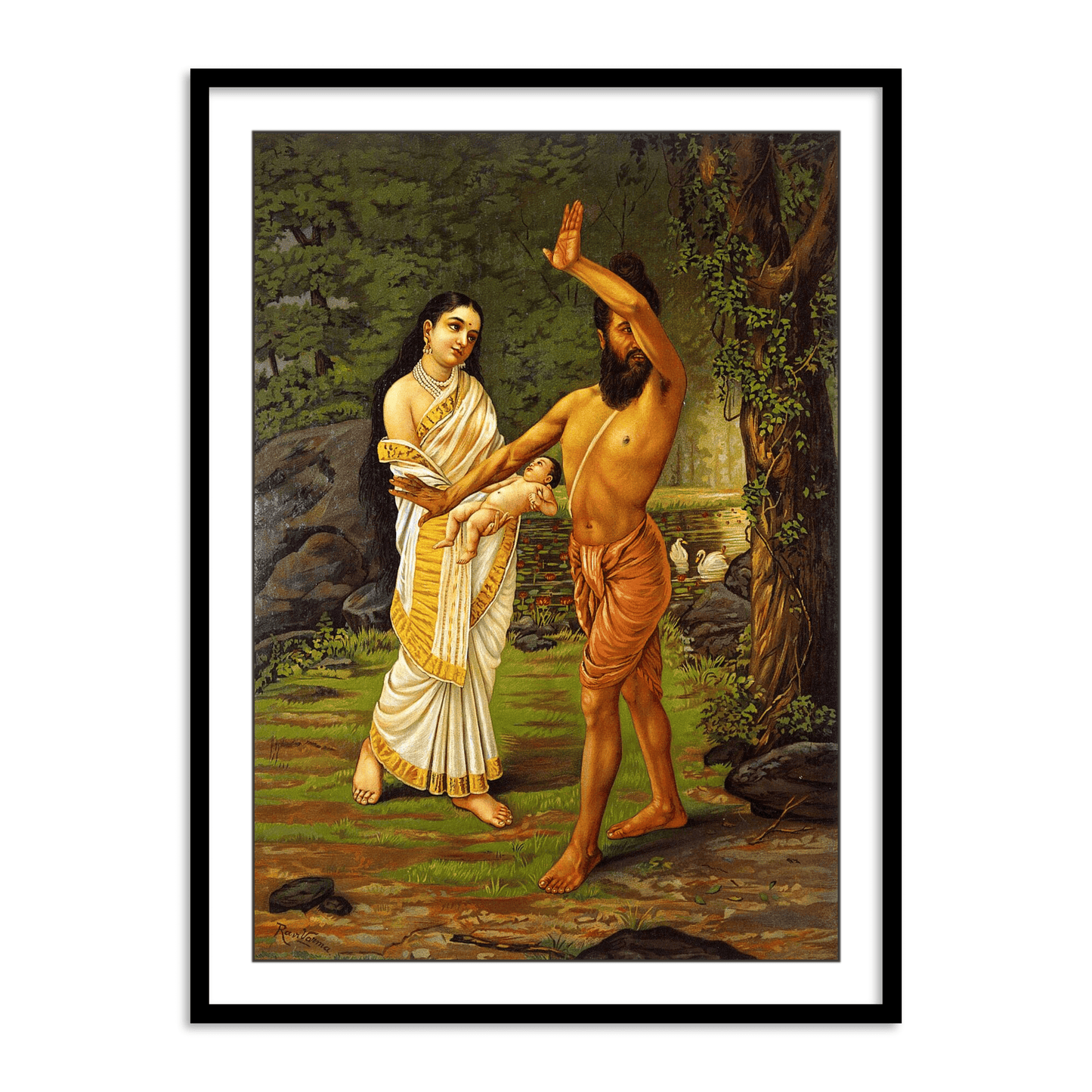 Vishwamitra rejecting his daughter Sakuntala's birth by Raja Ravi Varma Wall Art Decor