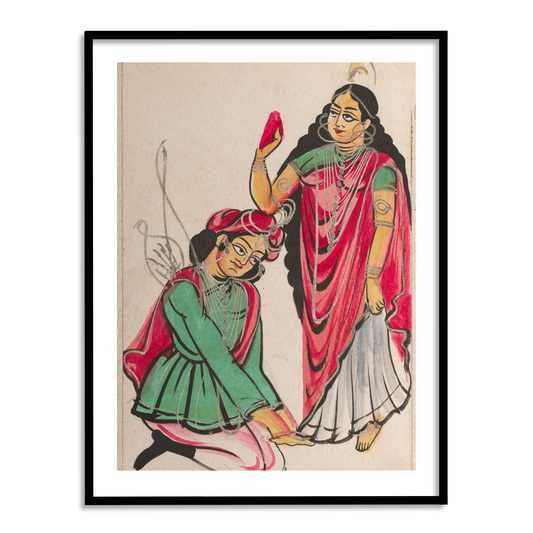 Pravira Kneeling at the Feet of Jana | Beautiful Kalighat Framed Wall Painting
