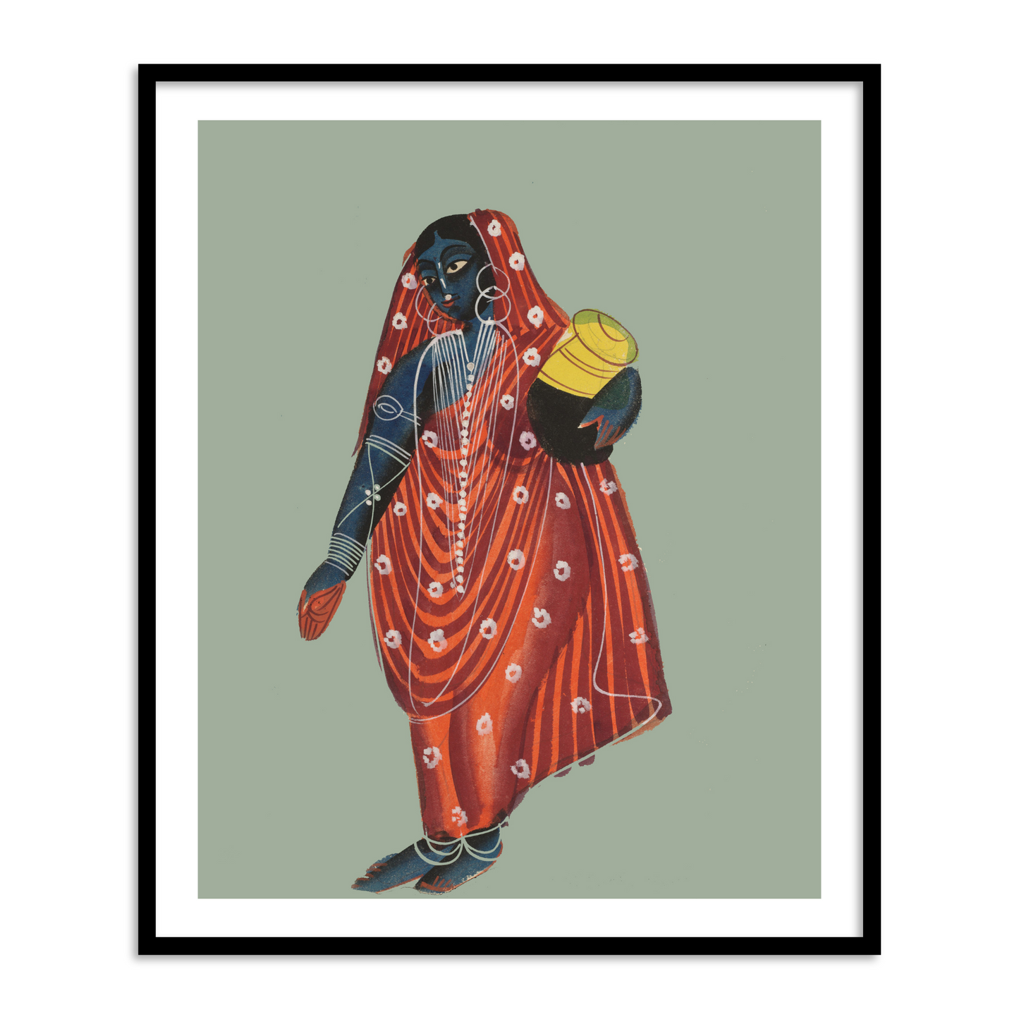 Vishnu in Female Form of Mohini Carrying Amrit for the Gods Kalighat Art for your Home Decor