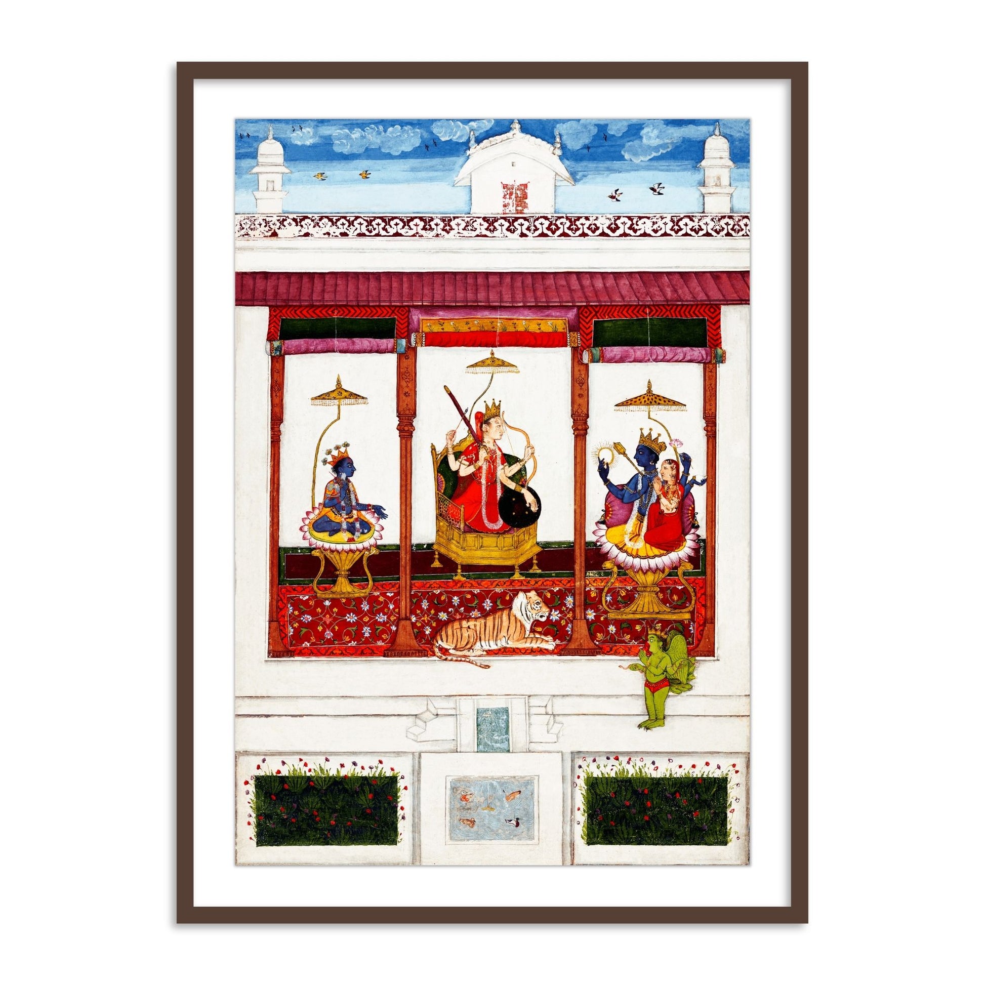 Devi with Krishna and Vishnu in a Palace Framed Wall Art | Home Decor Paintings - The Atrang