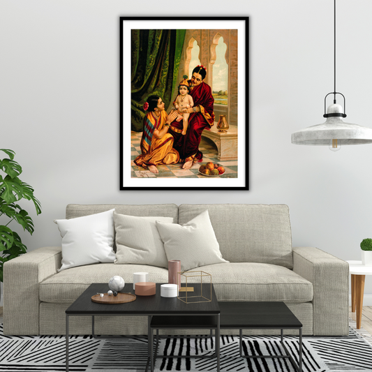 Krishna as an infant sitting on Yashoda's lap by Raja Ravi Varma  Wall Art for Home Decor