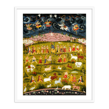 Krishna lifting Mountain Indian Painting for Home Decor - The Atrang