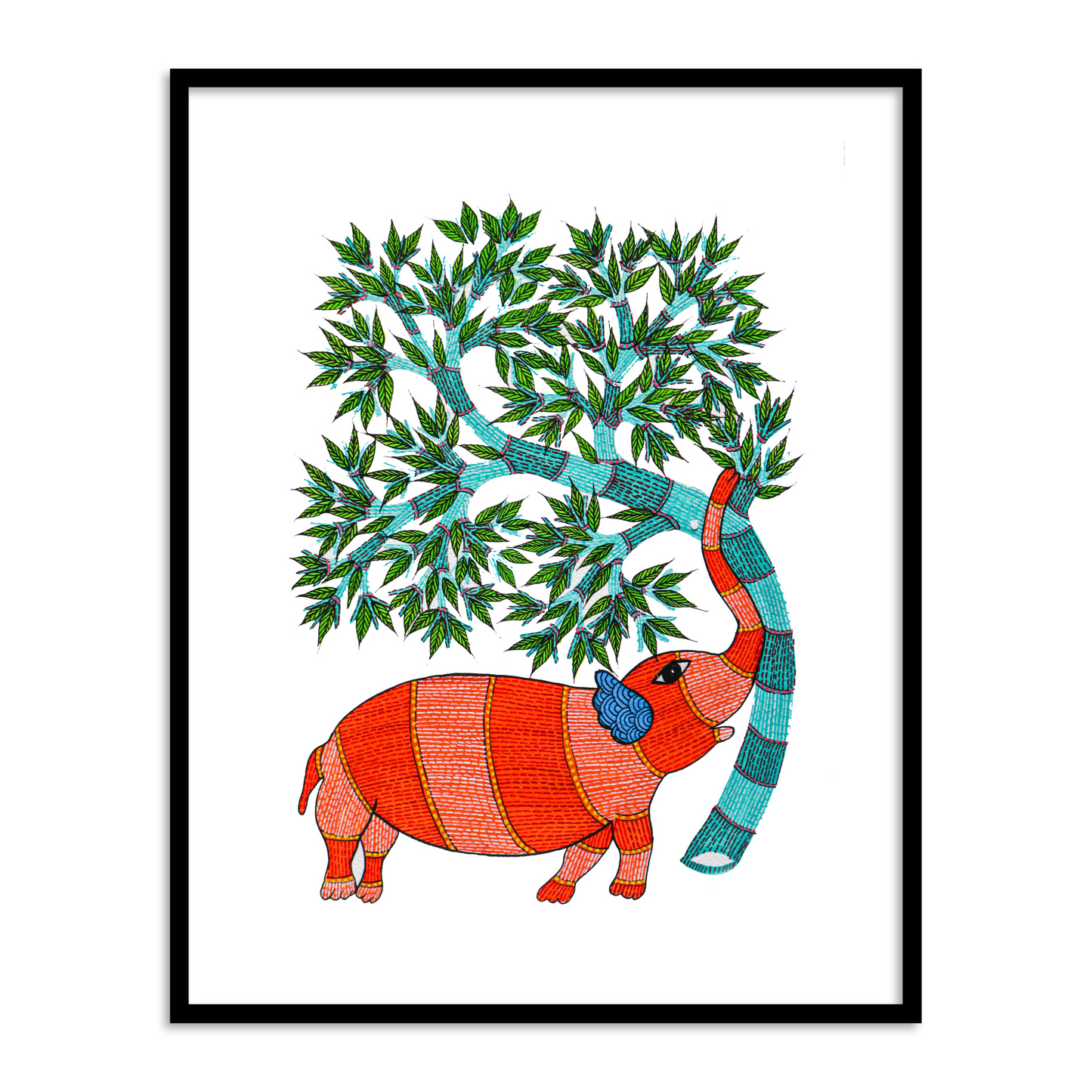 Elephant with a Tree - Gond Painting | Framed Wall Art Decor