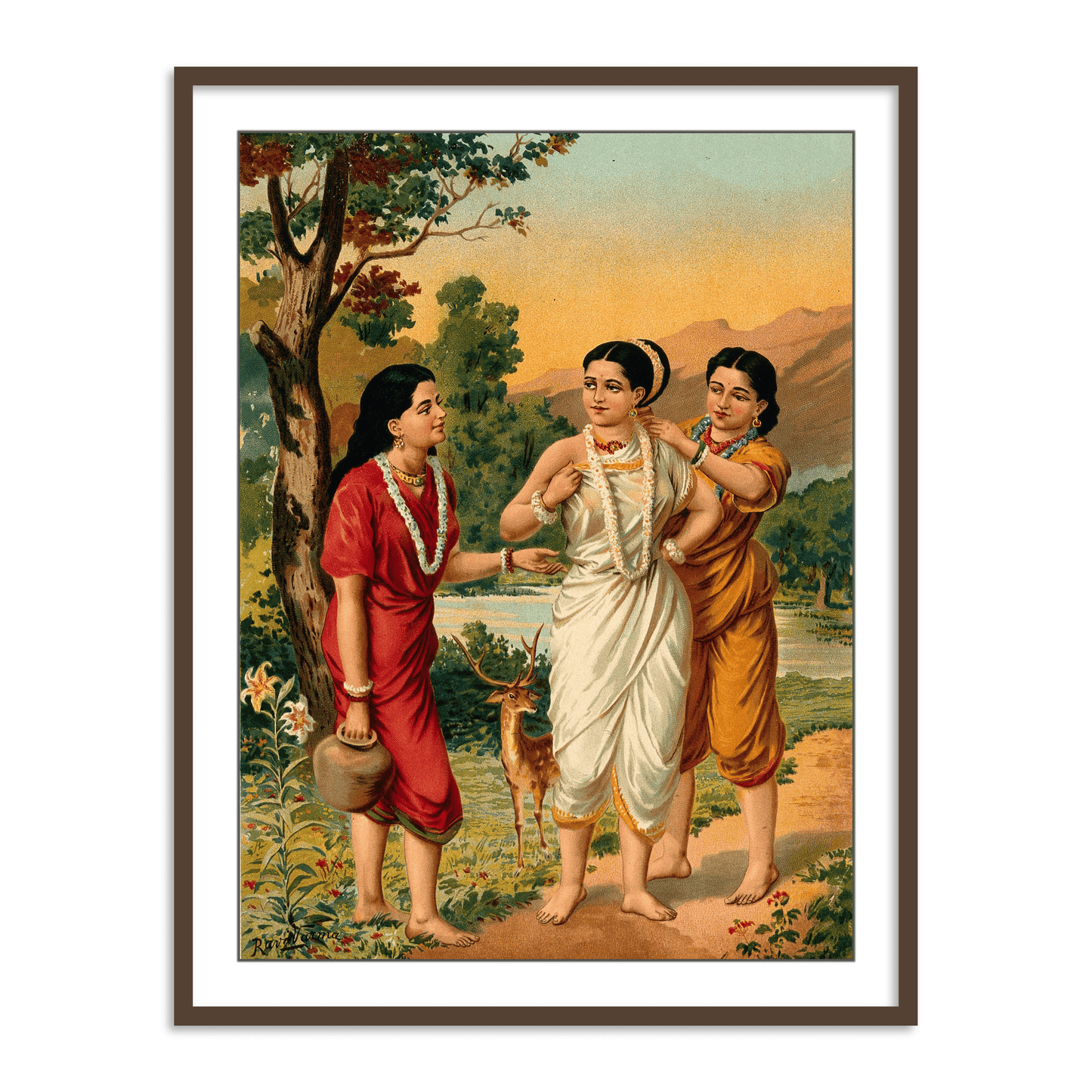 Shakuntala and her friends by Raja Ravi Varma Wall Painting for Home Decor
