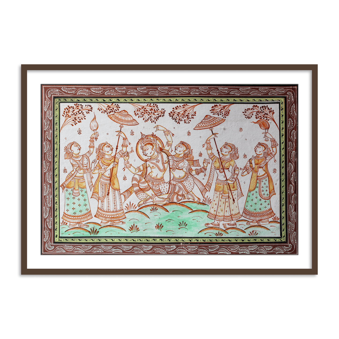 Radha Krishna Earthen Pattachitra Framed Wall Art