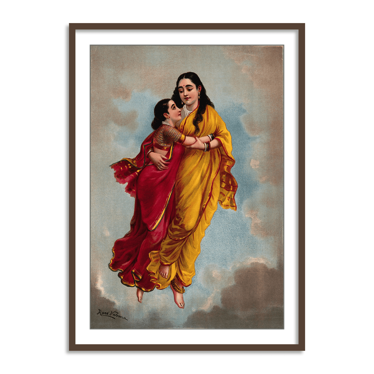 Sakuntala and her mother fly towards heaven by Raja Ravi Varma Wall Art Painting for Decor