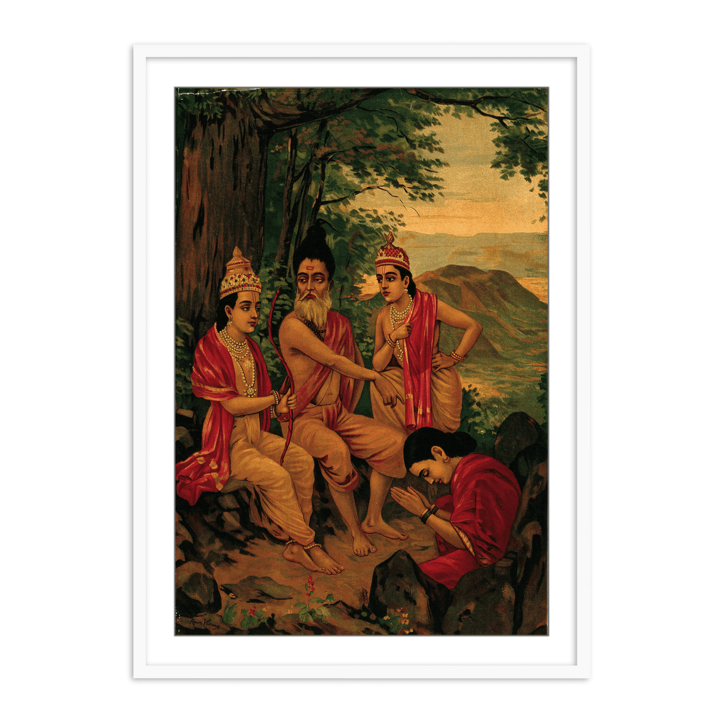 Ahalya the nymph being released from a curse by Rama and Lakshman by Raja Ravi Varma Wall Art