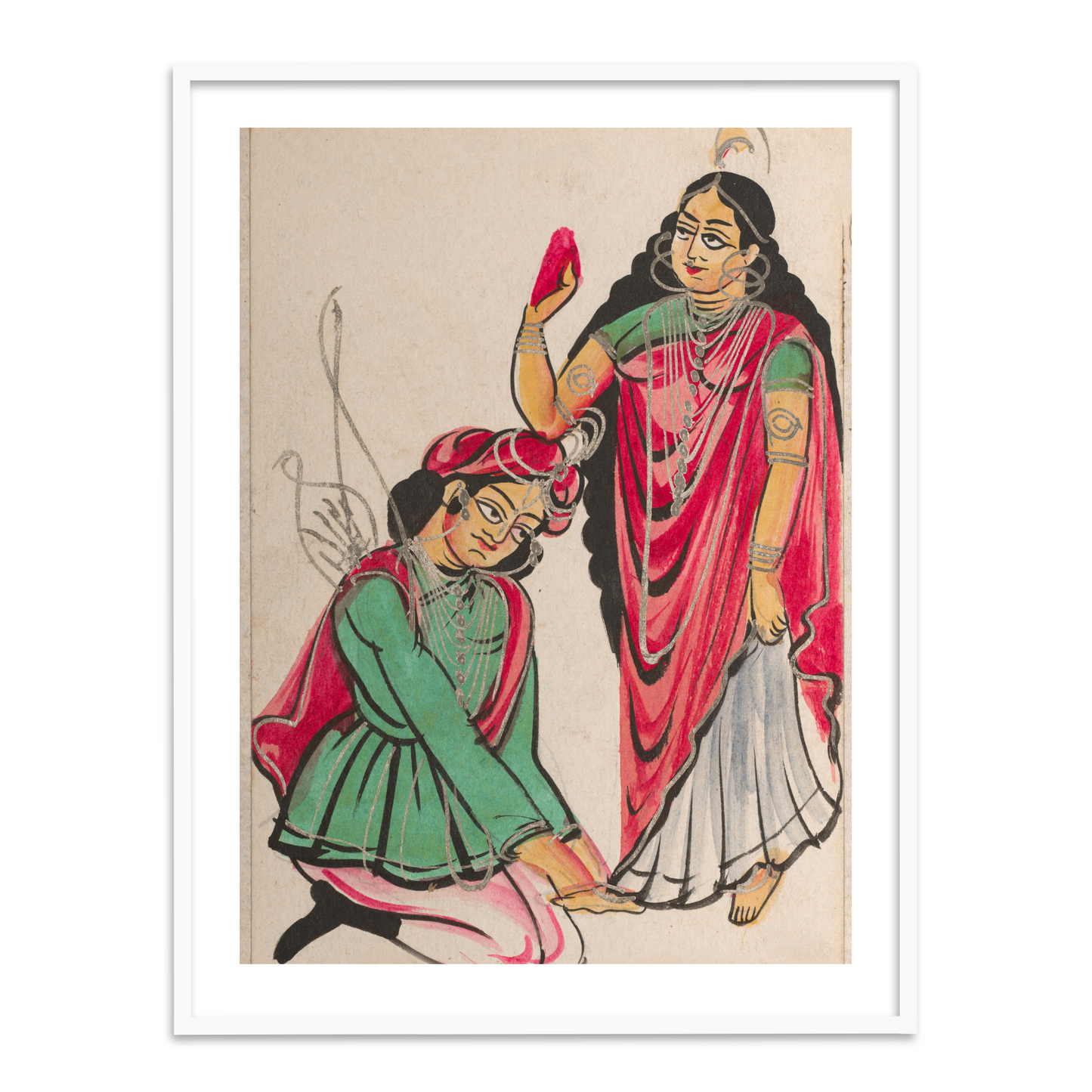 Pravira Kneeling at the Feet of Jana | Beautiful Kalighat Framed Wall Painting