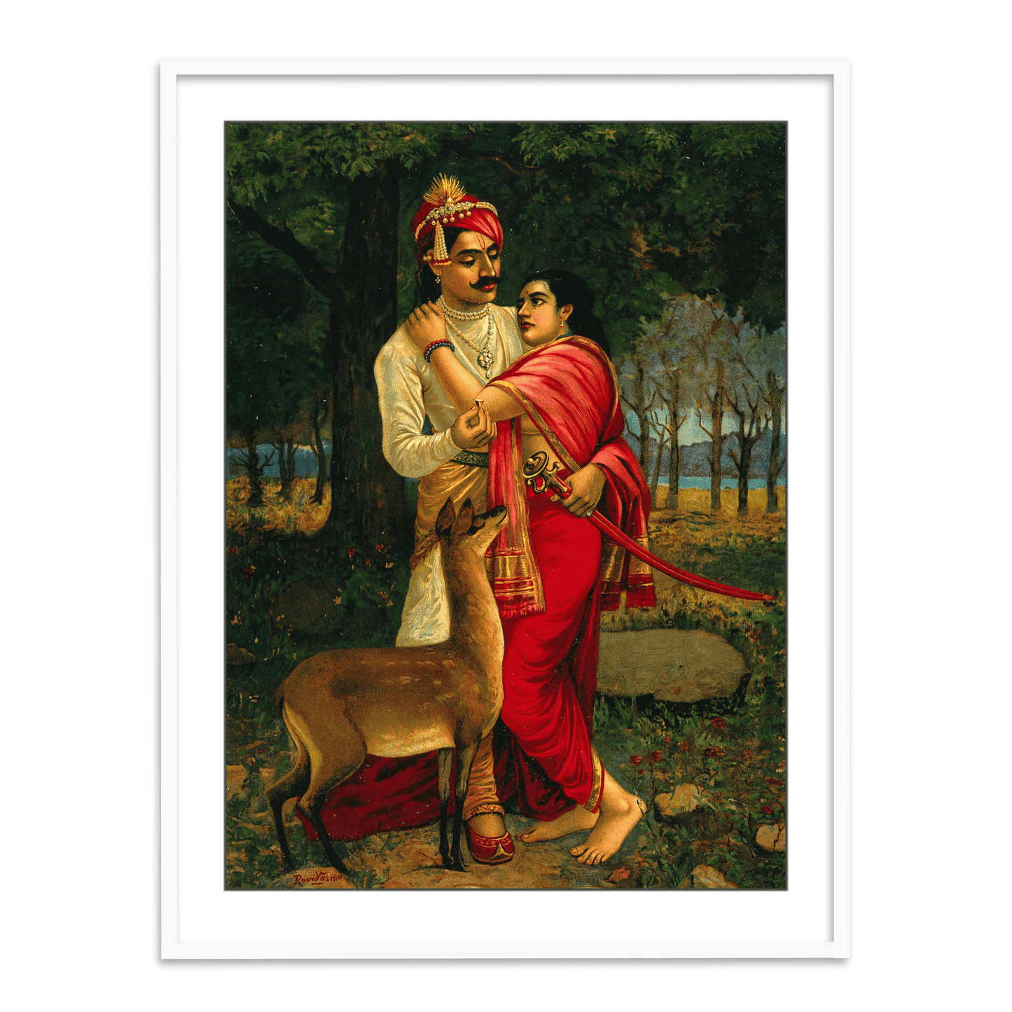 King Dushyanta proposing marriage with a ring to Shakuntala by Raja Ravi Varma Wall Art