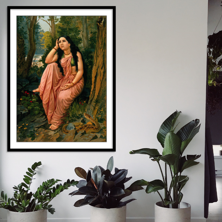 Damayanti deserted in the forest by Raja Ravi Varma Home Wall Art Painting