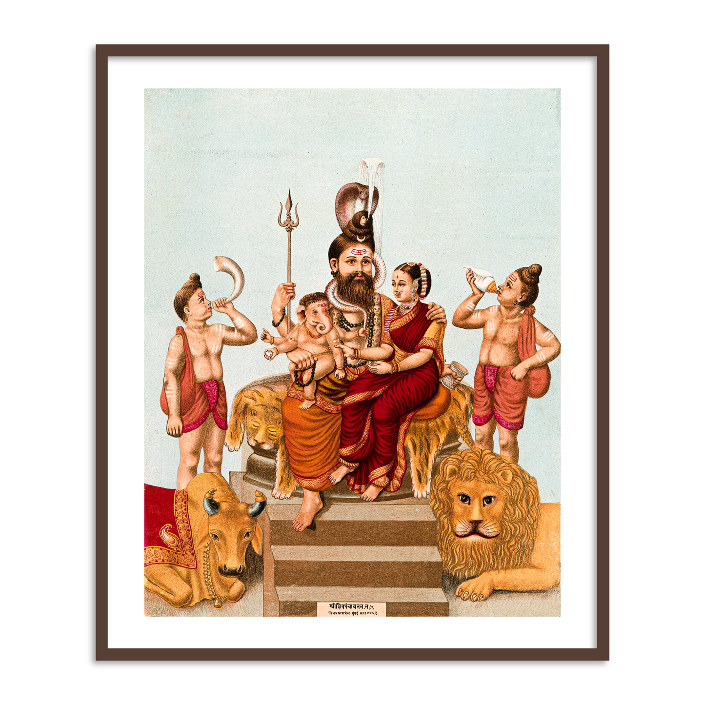 Shiva, Parvati and Ganesha Parivar Framed Wall Art Painting for Home Decor