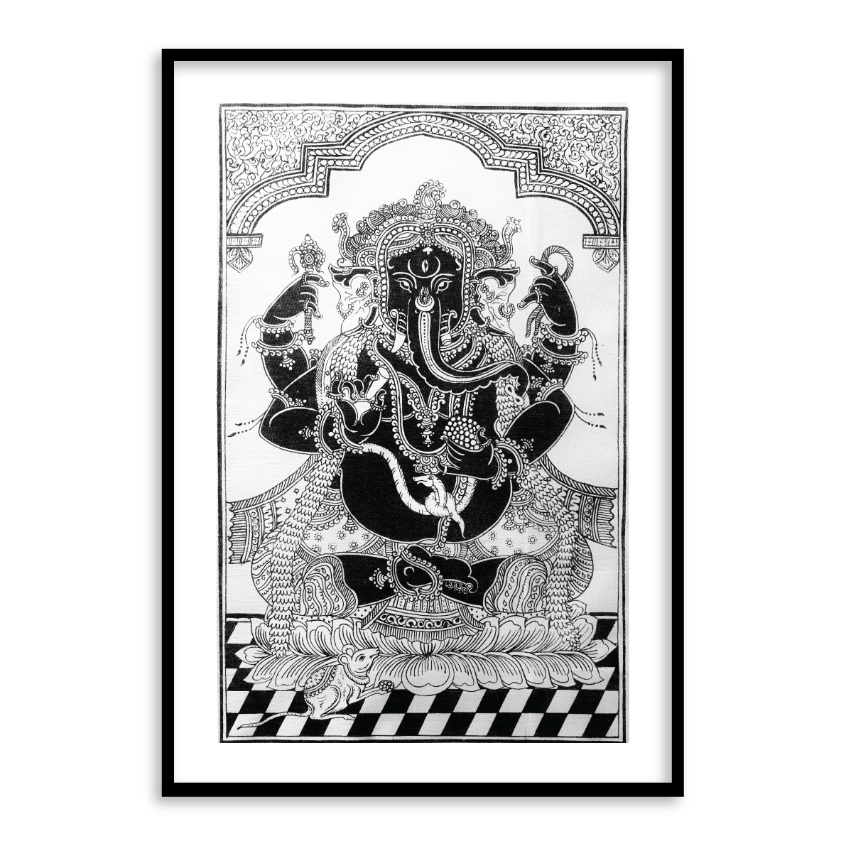 God Ganesh Pattachitra Art Painting Black and white Framed Wall Art