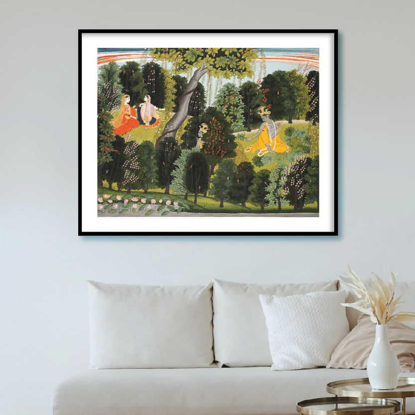 Radha and her Sakhi | Pichwai Traditional Folk Art for Wall Decor - The Atrang