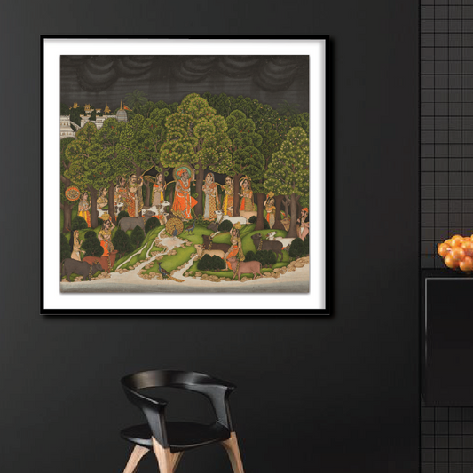 Radha Krishna Meet in Forest Indian Painting | Framed Wall Art