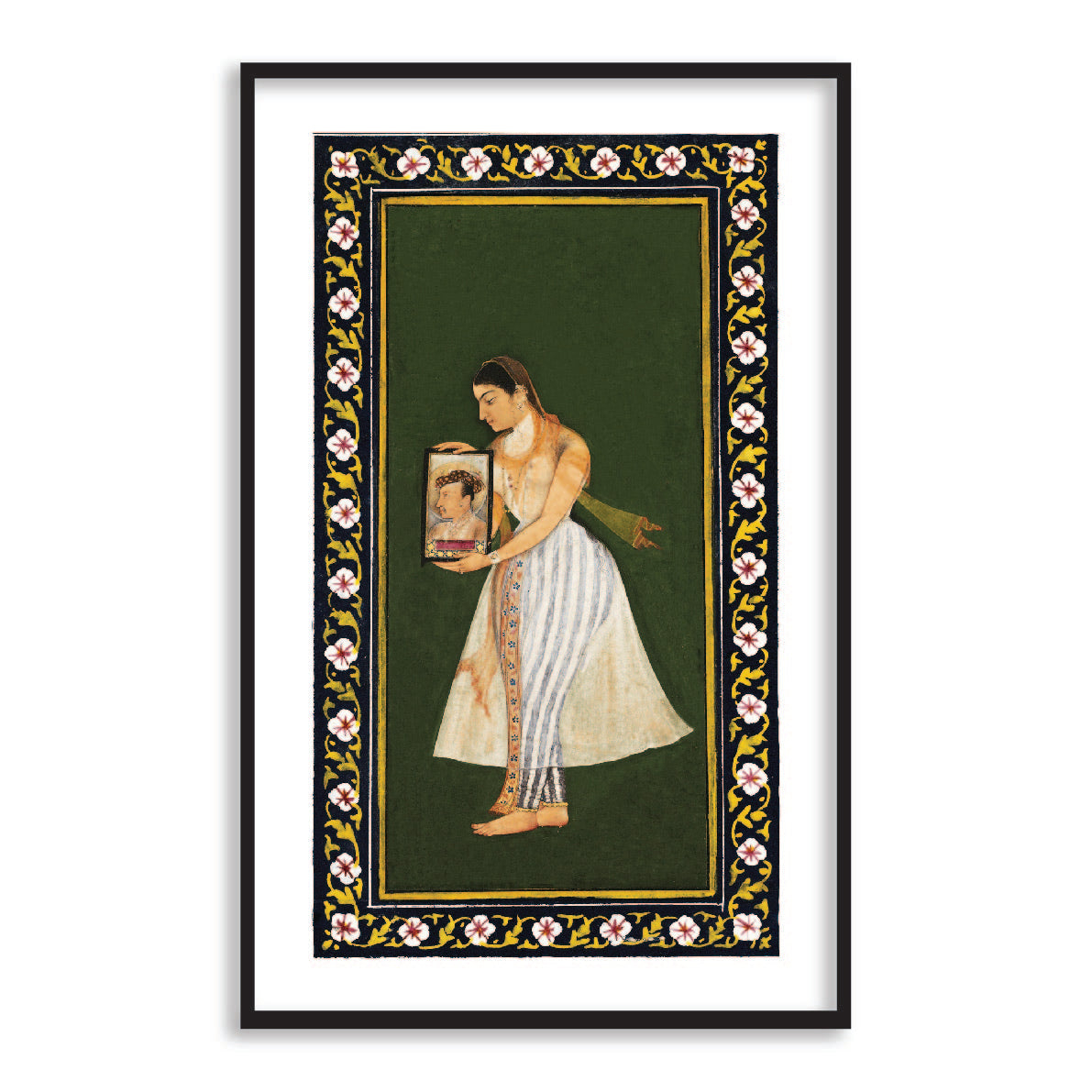 Nur Jahan Holding a Portrait of Emperor Jahangir Framed Wall Art Painting - The Atrang