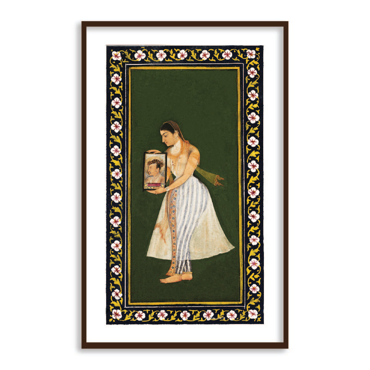 Nur Jahan Holding a Portrait of Emperor Jahangir Framed Wall Art Painting - The Atrang