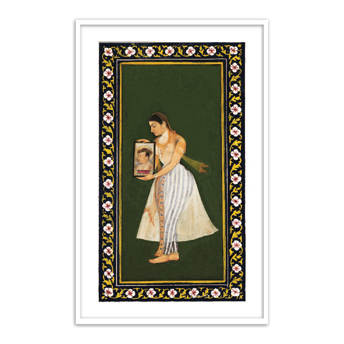 Nur Jahan Holding a Portrait of Emperor Jahangir Framed Wall Art Painting - The Atrang
