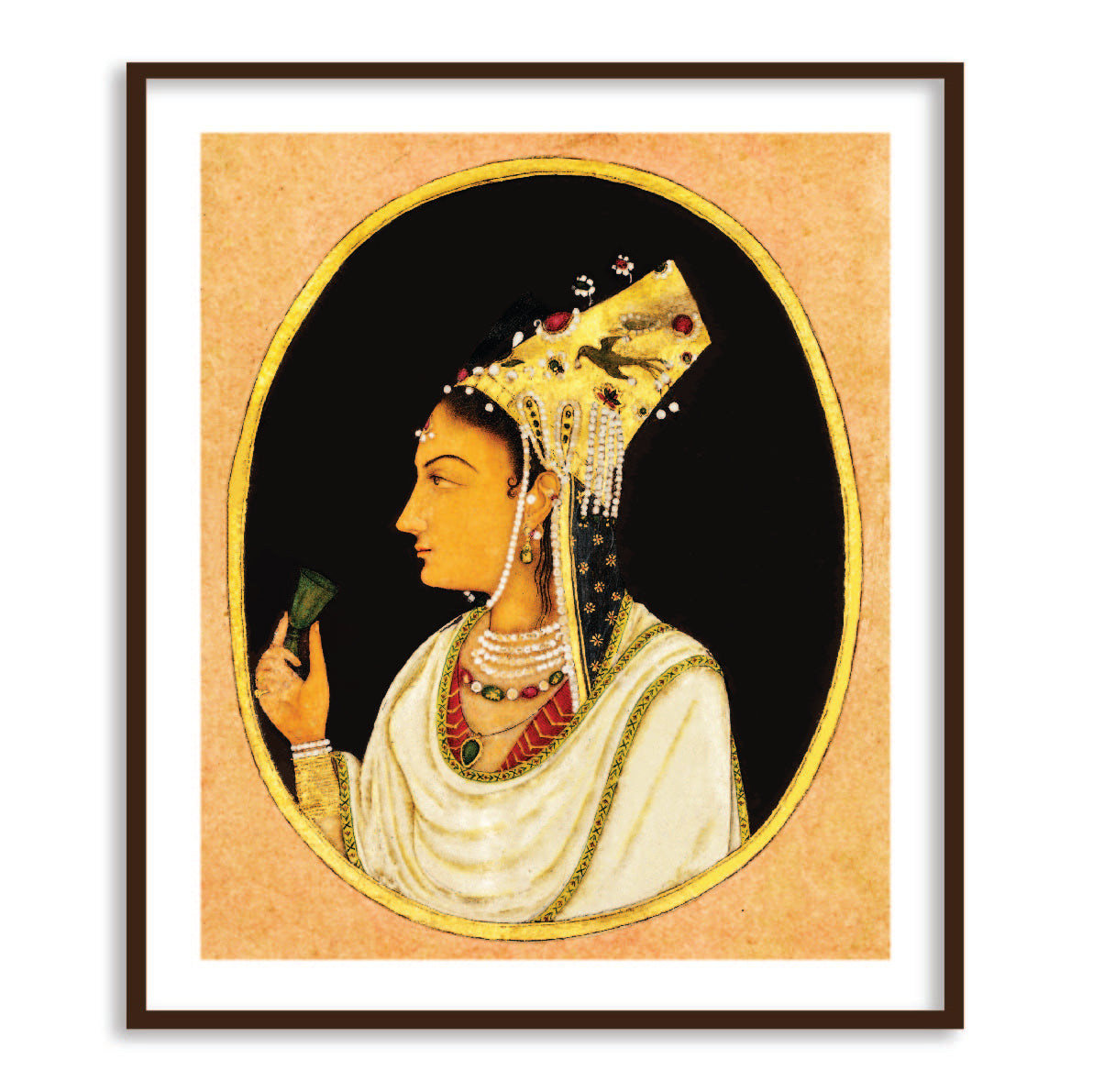 Oval Portrait of a Woman in a Chaghtai Hat Wall Art Framed Painting - The Atrang