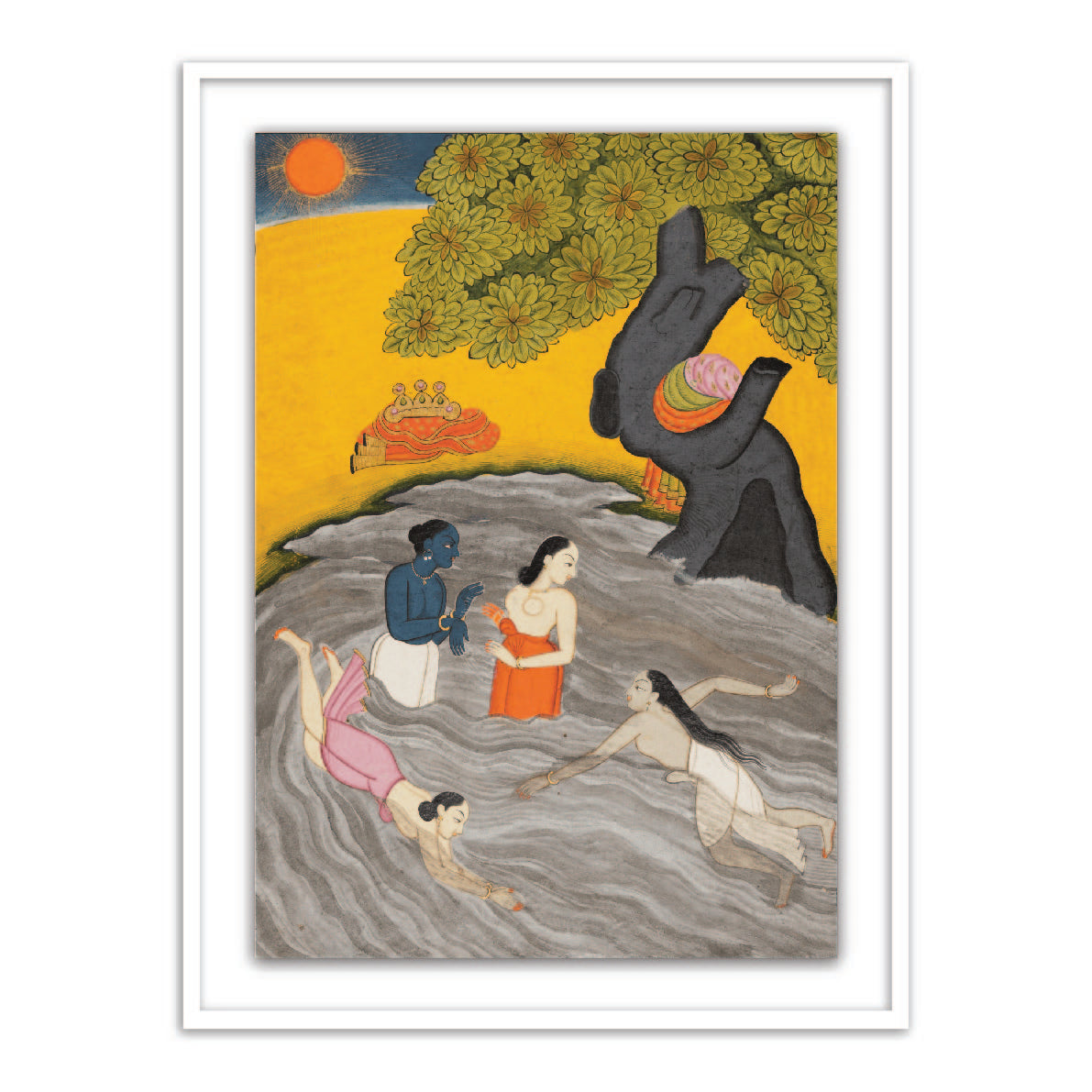 Krishna Playing and Gopis Framed Wall Art Painting - The Atrang