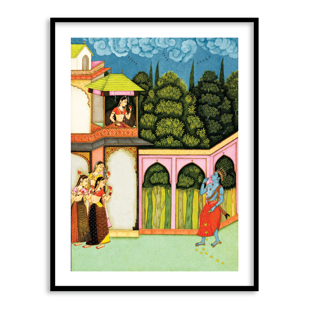 Krishna and Radha Framed Wall Art Painting for Decor