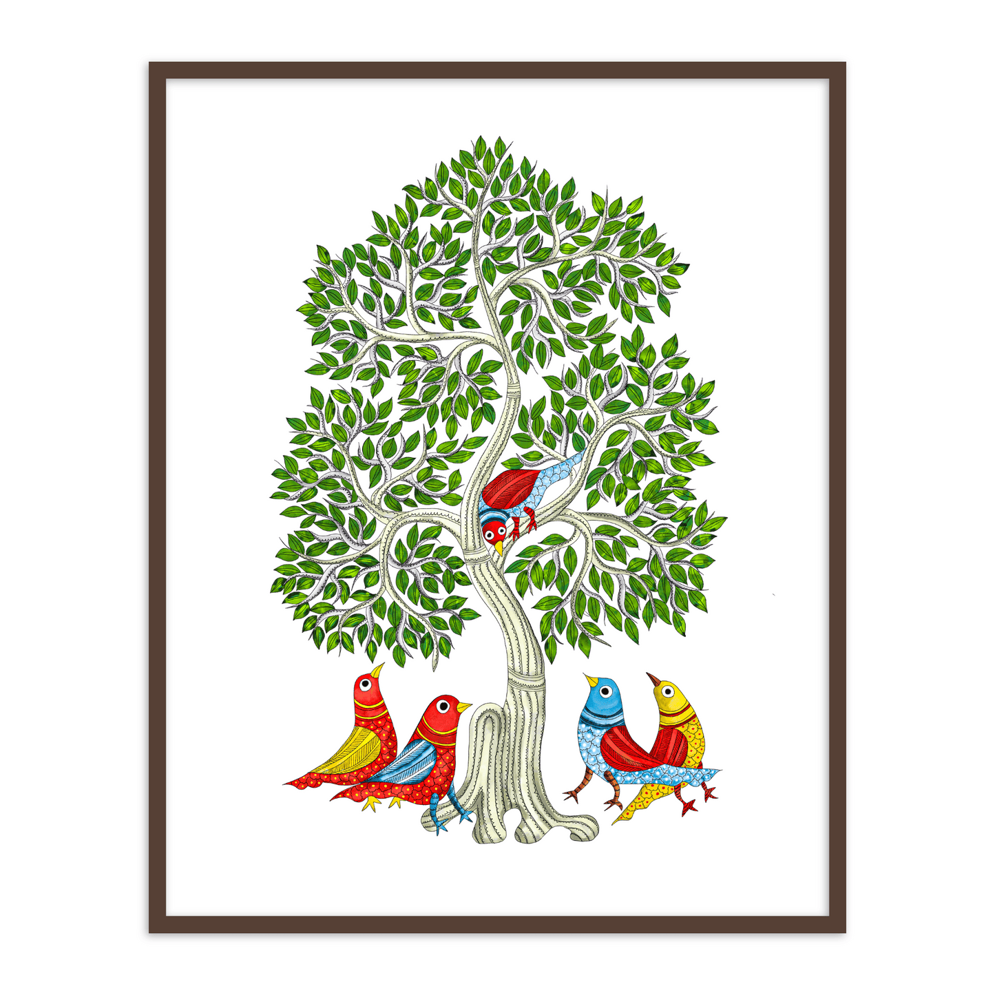 Birds under The Tree Gond Art Painting | Arts of India