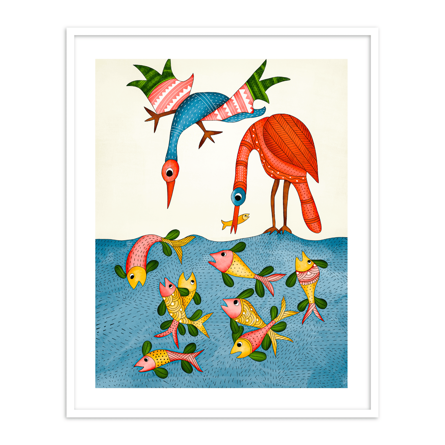 Gond Art Painting | Bird and Fish - Arts of India