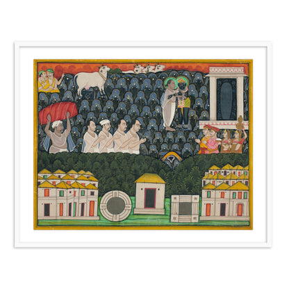 Pratham Milan, Shrinathji revealing himself to Vallabhacharya on Mount Govardhan Framed Wall Art - The Atrang