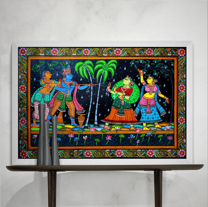 The Krishna Playing Holi with Gopiya Pattachitra Painting Framed Wall Art - The Atrang