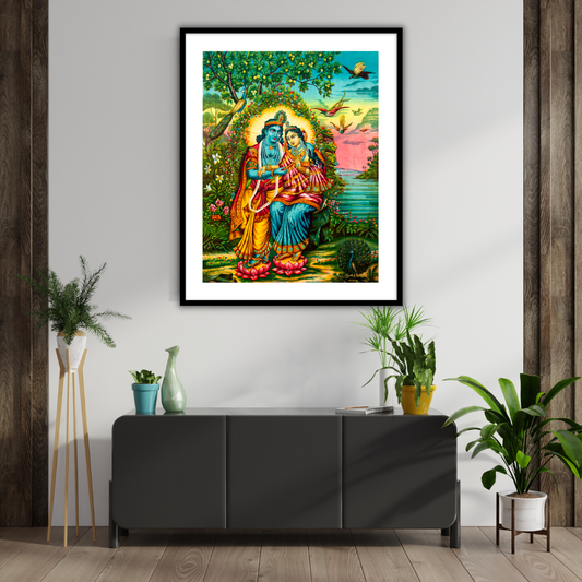 Beloved Radha and Krishna Framed Wall Art Painting for Home Decor