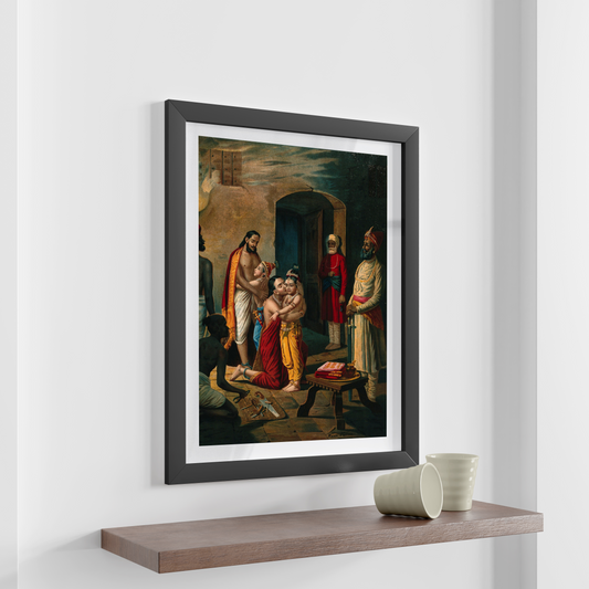 Krishna freeing his parents (Vasudeo and Devki) from prison by Raja Ravi Varma Wall Art Painting