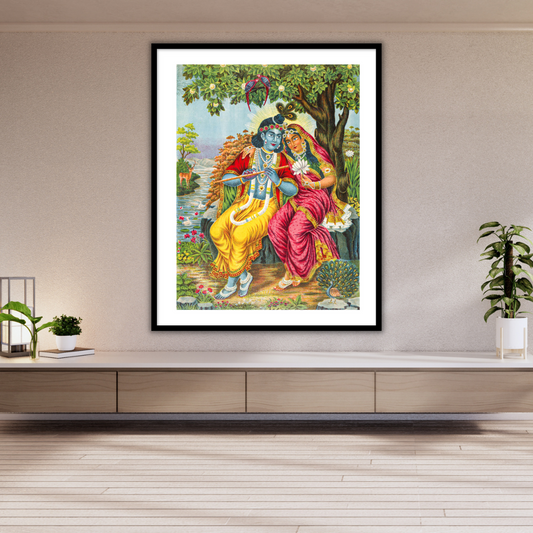 Radha Krishna at Vrindavan Framed Wall Art Painting