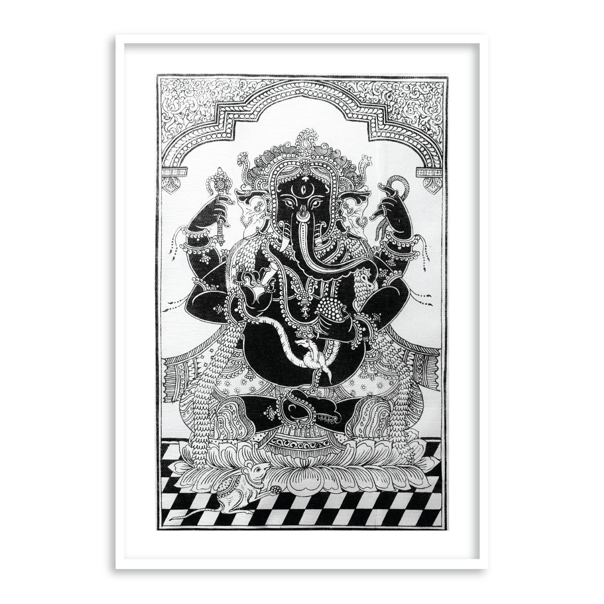 God Ganesh Pattachitra Art Painting Black and white Framed Wall Art